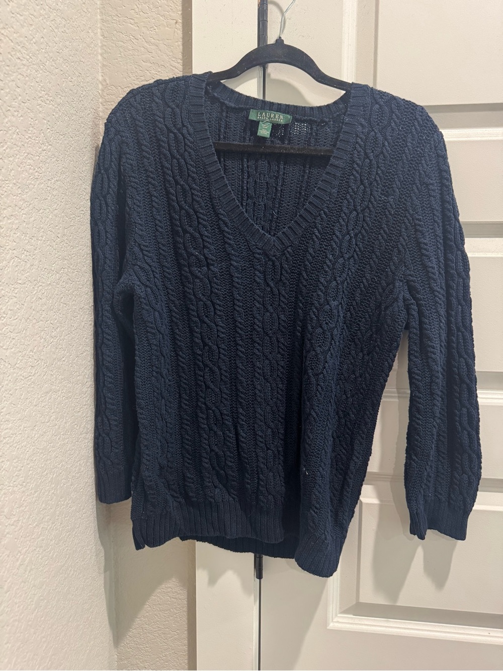 Lauren Ralph Lauren Navy Cable-Knit V-Neck Sweater